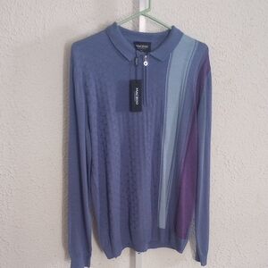 Maceoo quarter-zip long-sleeve polo shirt featuring vertical stripes, Nwt Large